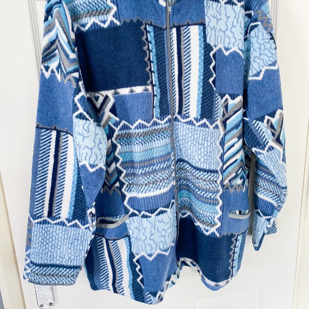 Vintage 90s patchwork collared fleece jacket in blue - Picture 3 of 5